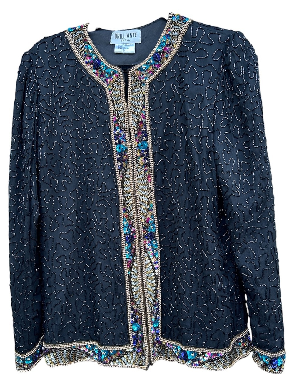 Brilliante by J.A. Black Beaded Silk Sequin Jacket Size m statement vintage